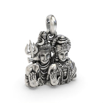Side profile of the Shiv Parvati silver pendant revealing its depth and the hollow back design for comfortable wear.