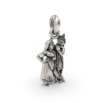 A Radha Krishna silver pendant with an antique oxidized finish, showcasing its 25mm size against a neutral background.