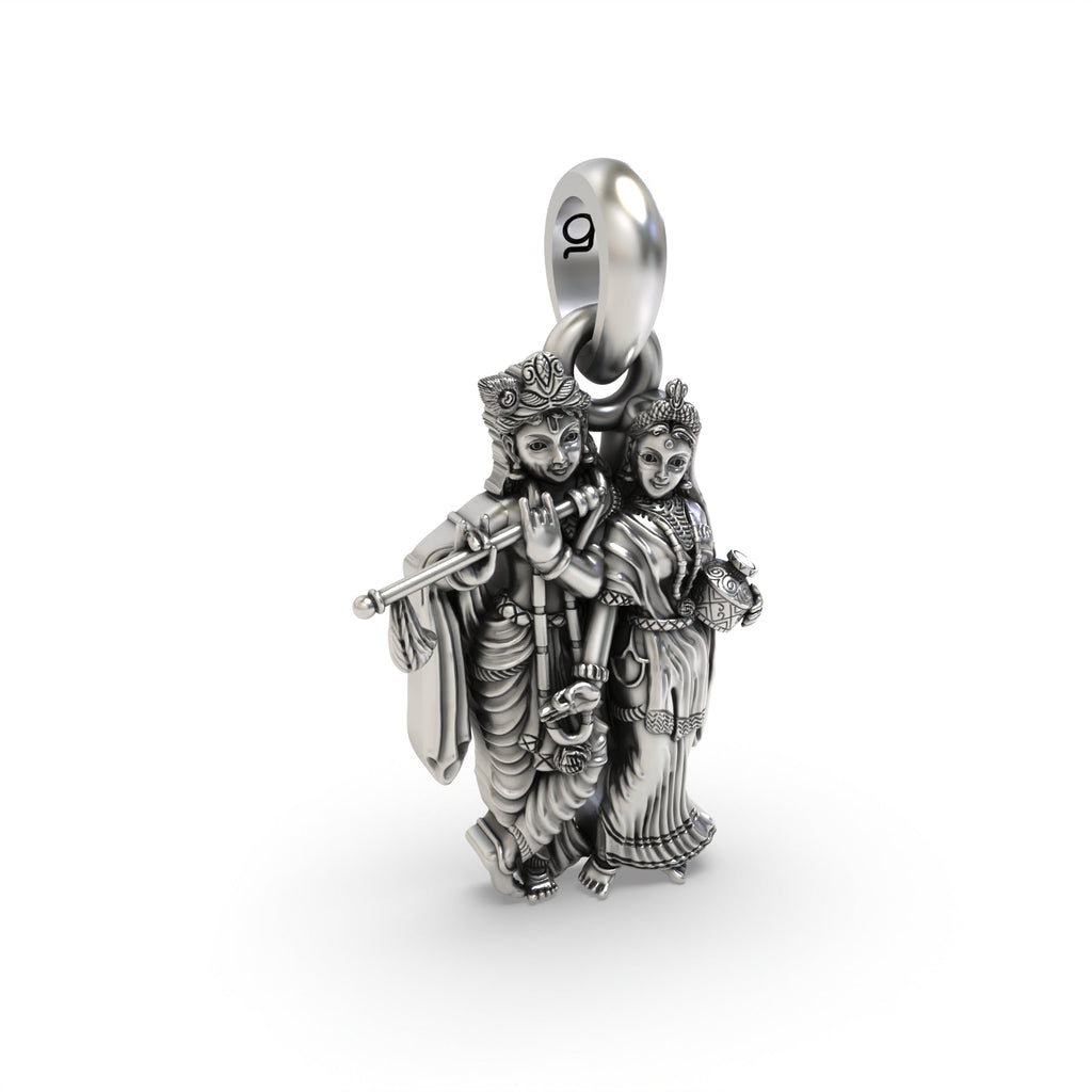 The back of the Radha Krishna 925 silver pendant, showing its hollow design for lightweight and comfortable daily wear.