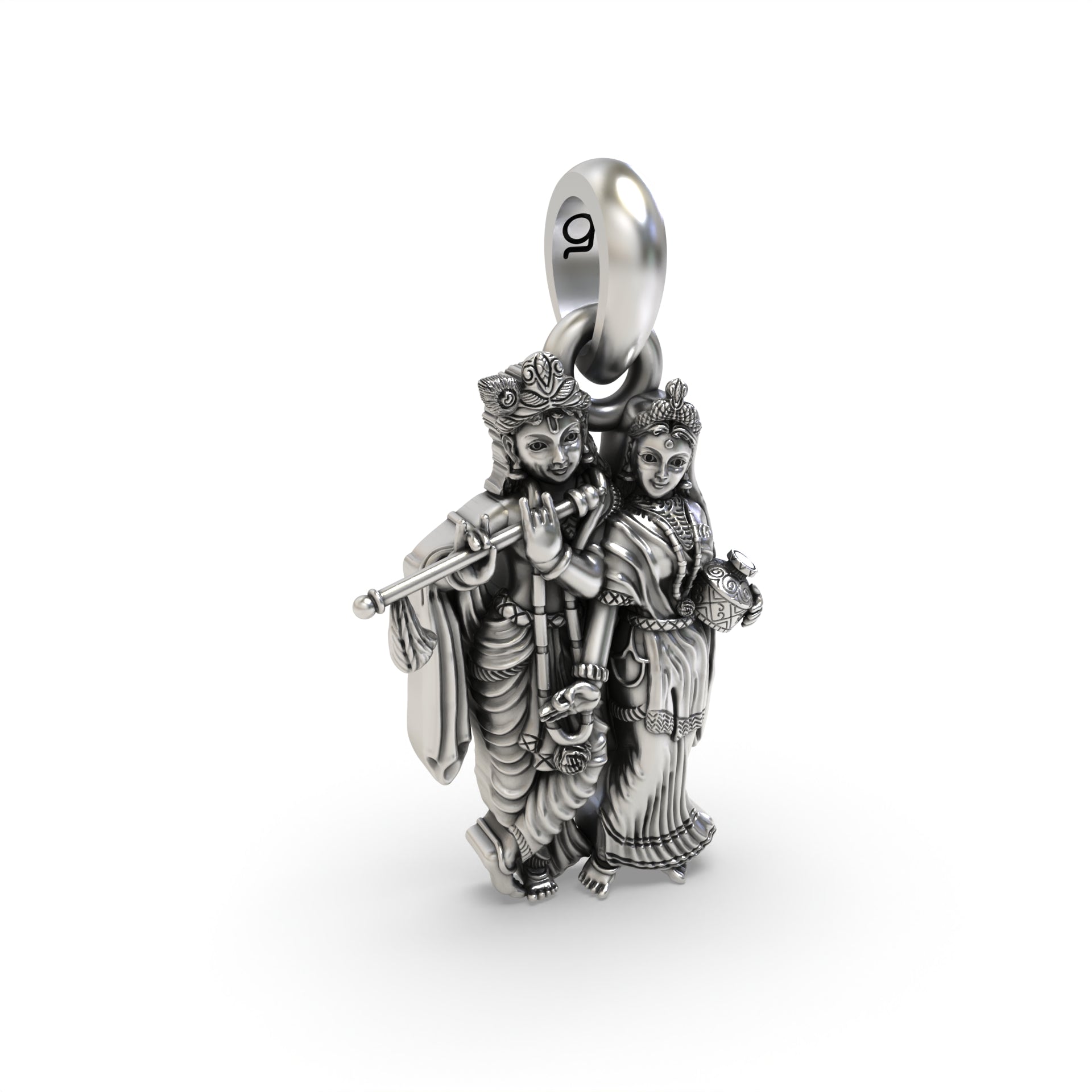 The back of the Radha Krishna 925 silver pendant, showing its hollow design for lightweight and comfortable daily wear.