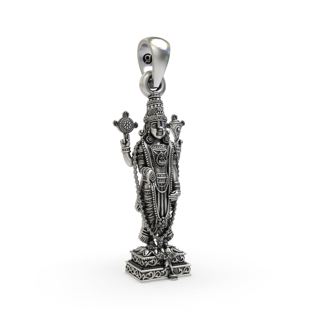 Oxidized Tirupati Balaji pendant craftsmanship angle,