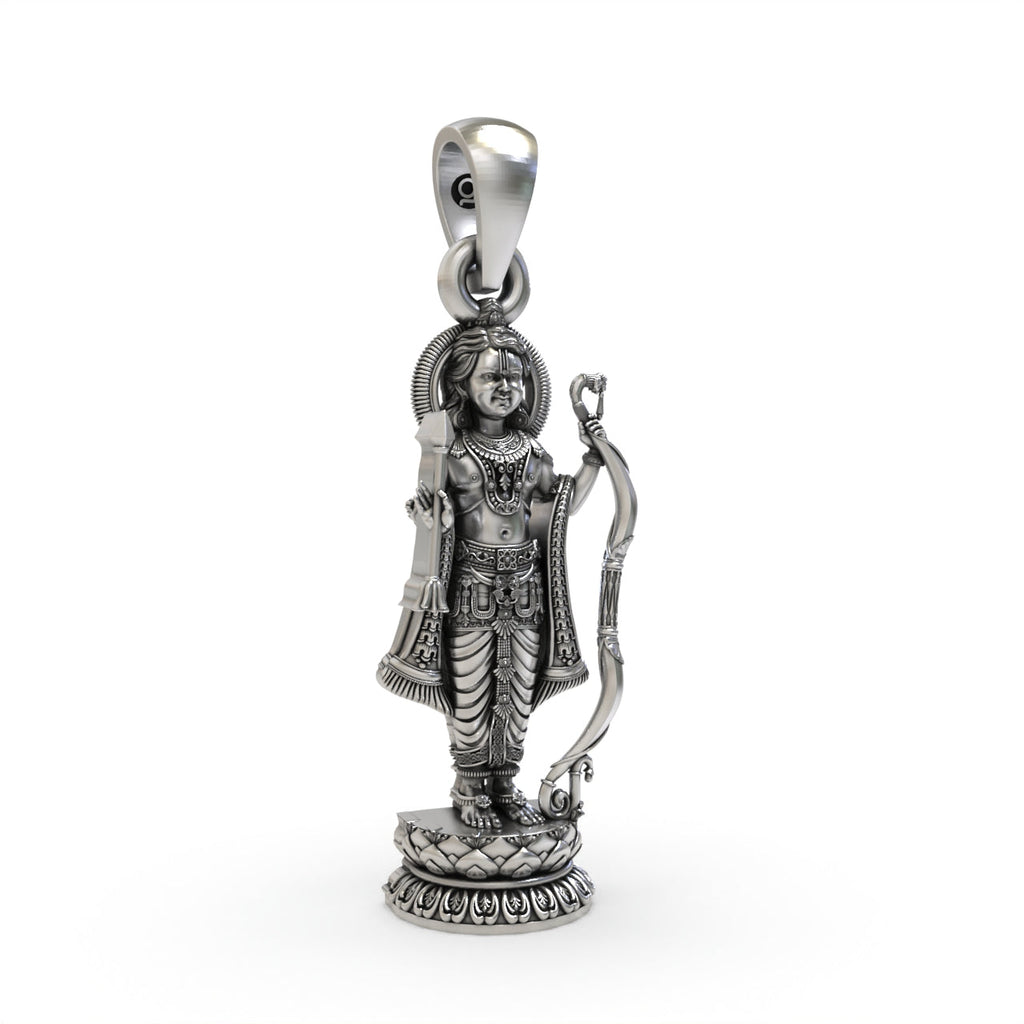Oxidized Ram Lalla pendant craftsmanship angle,