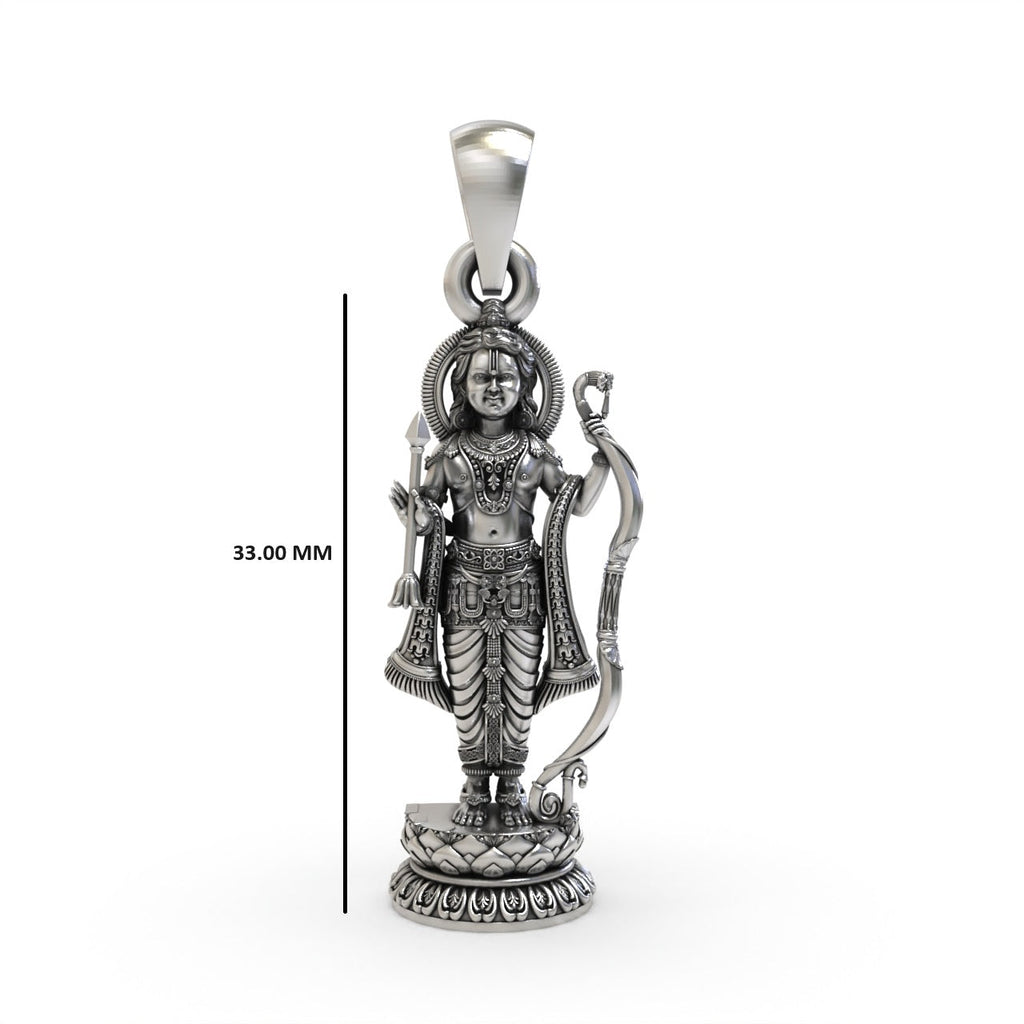 Lord Ram Lalla silver pendant close-up,