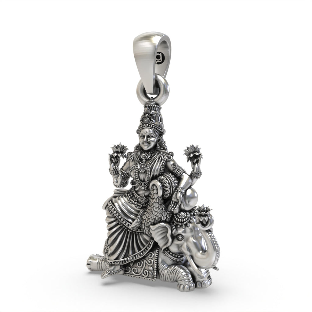 Close detail of 925 silver Lakshmi pendant,