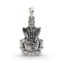Front view of the handmade Bala Tripurasundari pendant crafted from oxidized 925 sterling silver by Alankar.
