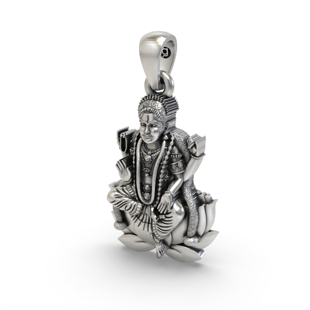 Side profile of the Bala Tripurasundari pendant, displaying its dimensions and lightweight hollow back design.