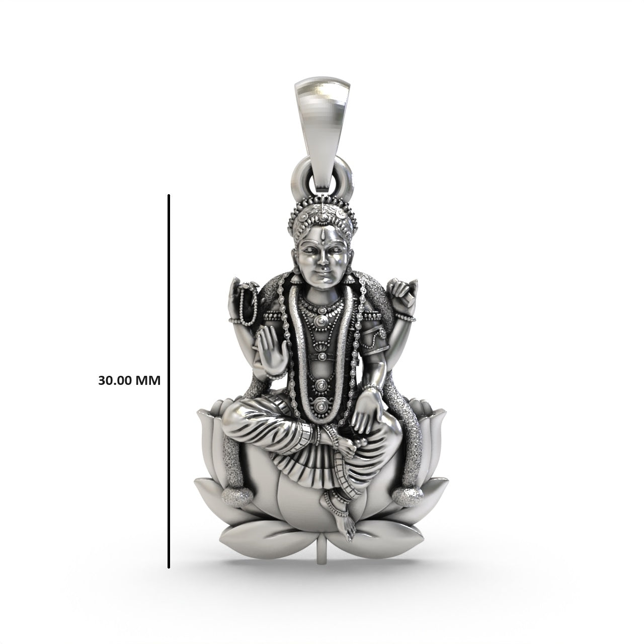 The 925 sterling silver Bala Tripurasundari pendant shown with a chain to illustrate its size for daily wear.