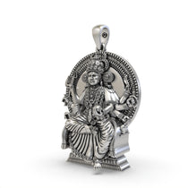 Angled side profile of the Kodungallur Bhagavathy Amma 925 silver pendant showing its intricate details.