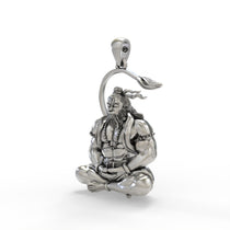 Close-up on the face of the 925 Silver Hanuman Meditation Pendant, showing the serene spiritual expression.