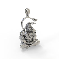 Side profile of the handcrafted 925 Silver Hanuman Meditation Pendant, revealing its detailed texture.