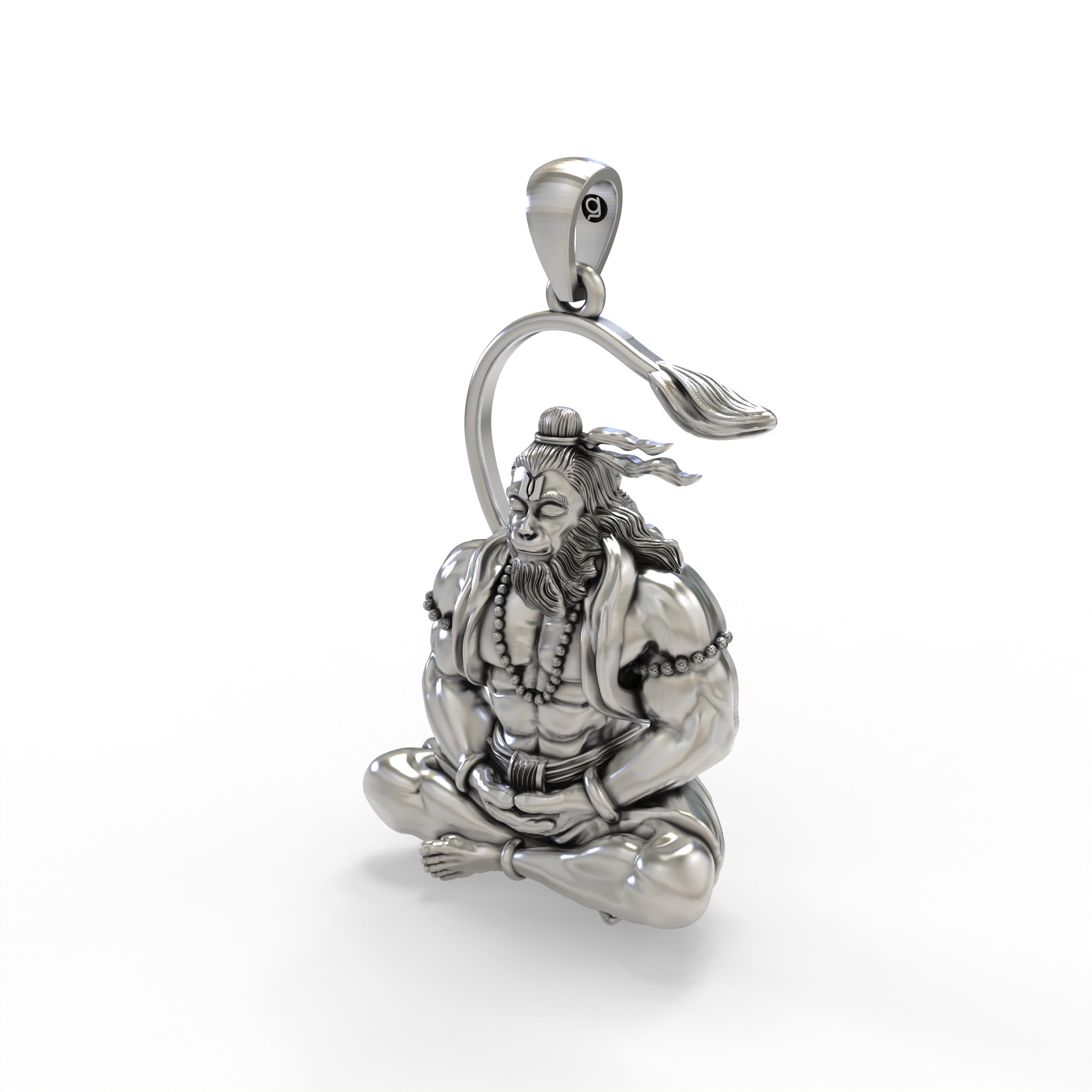 The hollow backside of the 925 Silver Hanuman Meditation Pendant, designed for lightweight comfort.