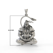 A size reference for the 925 Silver Hanuman Meditation Pendant, demonstrating how it looks when worn.