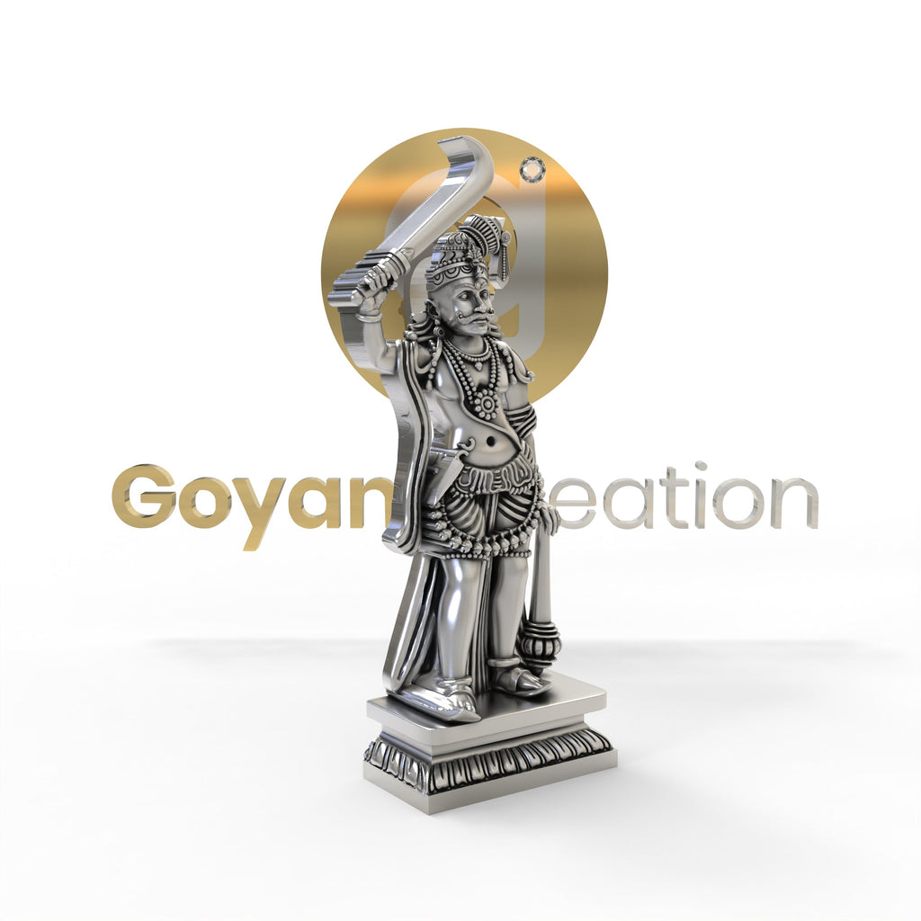 Side profile of the oxidized 925 Silver Karuppasamy Pendant, highlighting its three-dimensional form.