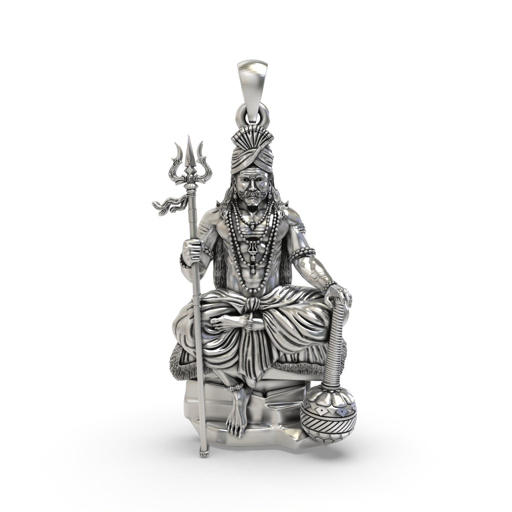 A detailed front view of the 925 sterling silver Muniswarar locket, showcasing the deity's intricate features.