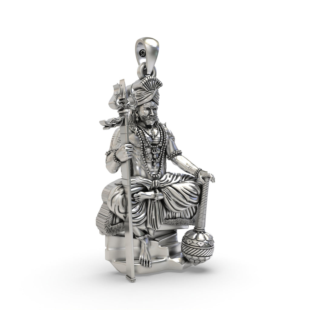Close-up shot of the Alankar 925 silver Muniswarar locket, focusing on the fine craftsmanship and textures.