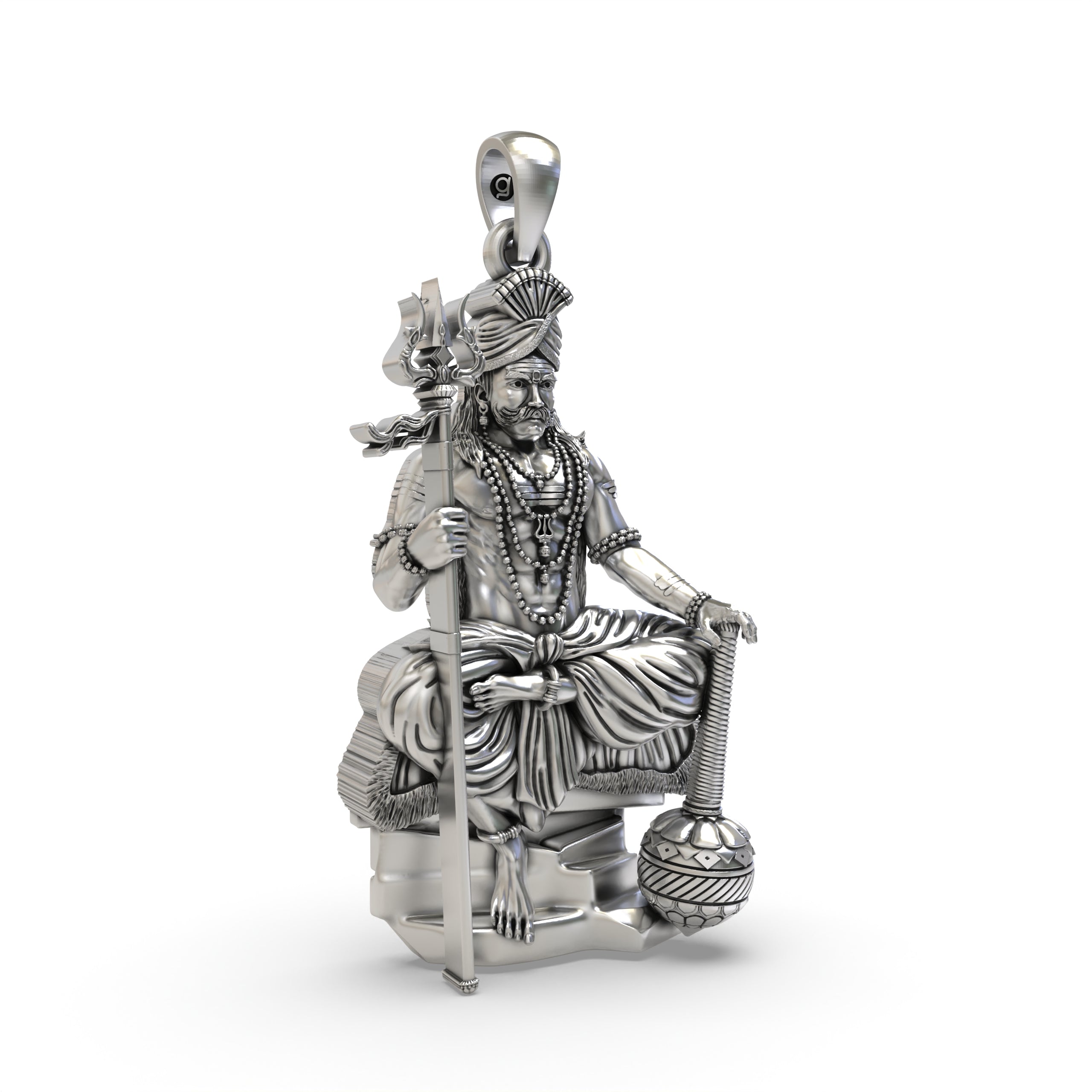 Close-up shot of the Alankar 925 silver Muniswarar locket, focusing on the fine craftsmanship and textures.