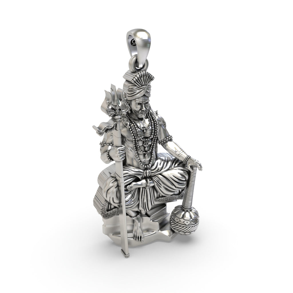 Side profile of the 925 sterling silver Muniswarar locket pendant, displaying its thickness and sturdy top loop.