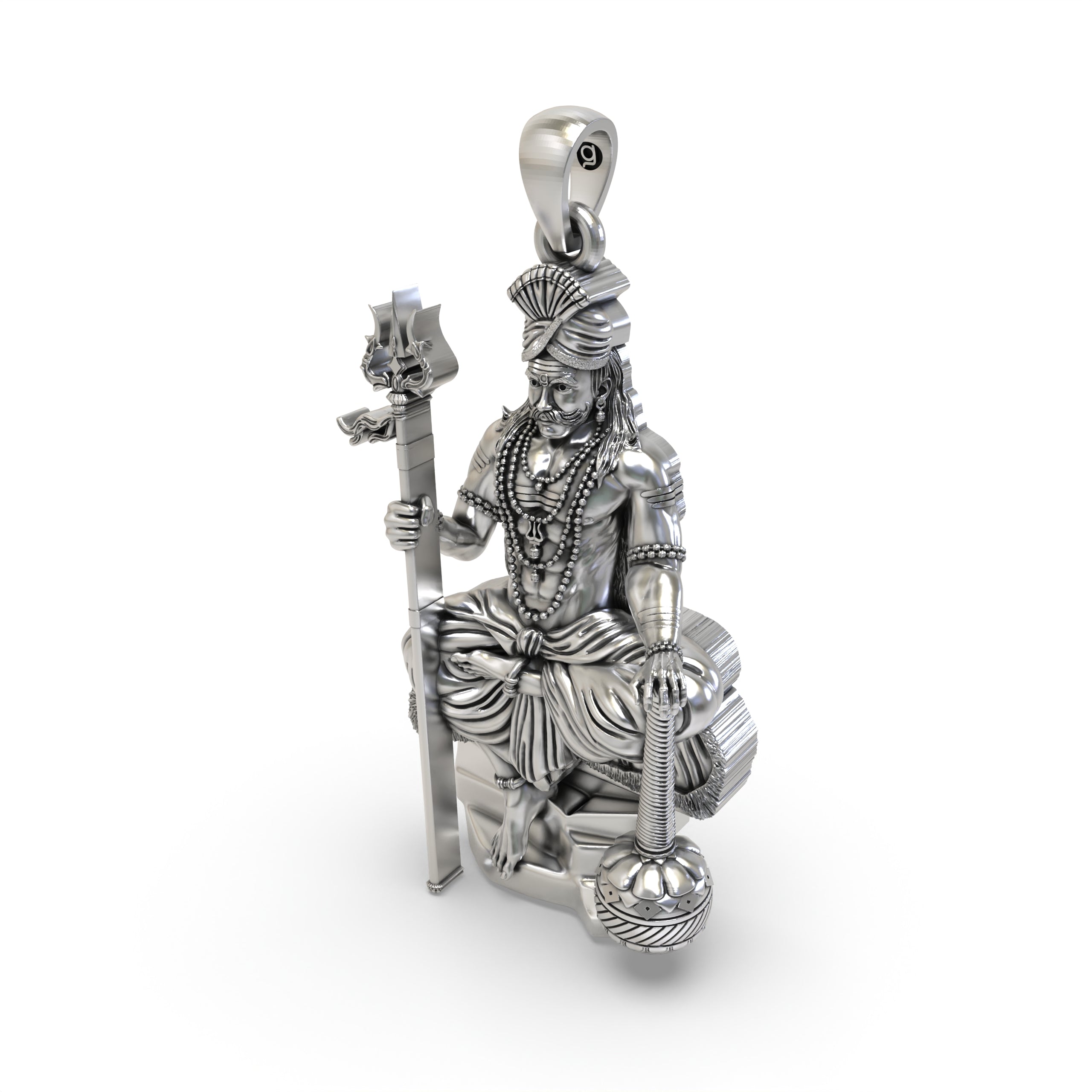 The backside view of the silver Muniswarar locket, showing its hollow design for lightweight and comfortable wear.