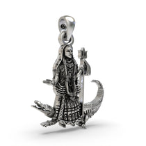 Close-up detail of the Khodiyar Maa pendant, showcasing the intricate craftsmanship on the 925 oxidized silver surface.