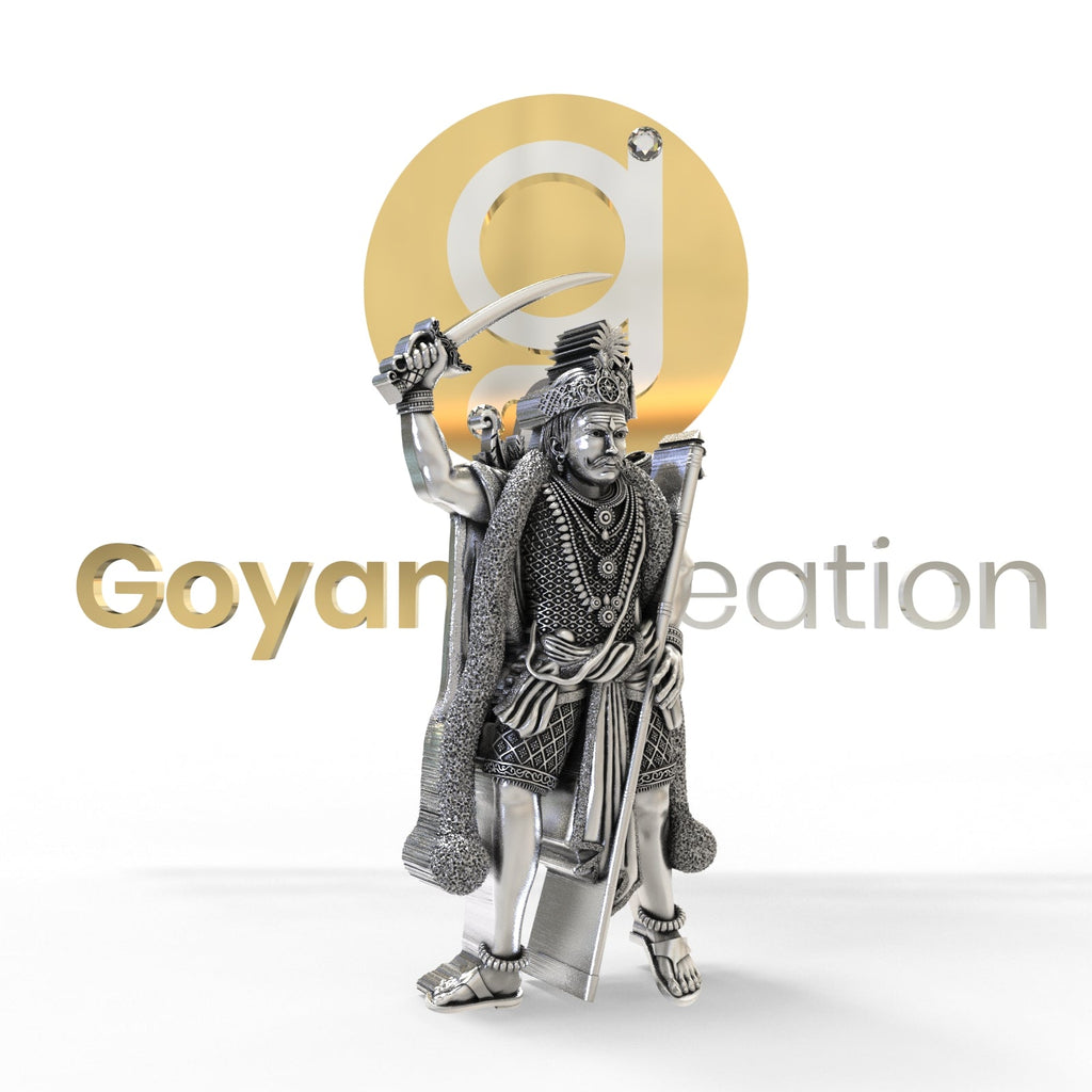 An angled perspective of the Madurai Veeran God Pendant in sterling silver, highlighting the intricate, antique carvings.