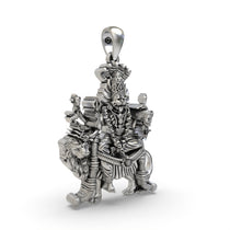 Close-up detail of the Silver Pratyangira Pendant, showing the fierce expression of the deity on oxidized 925 silver.