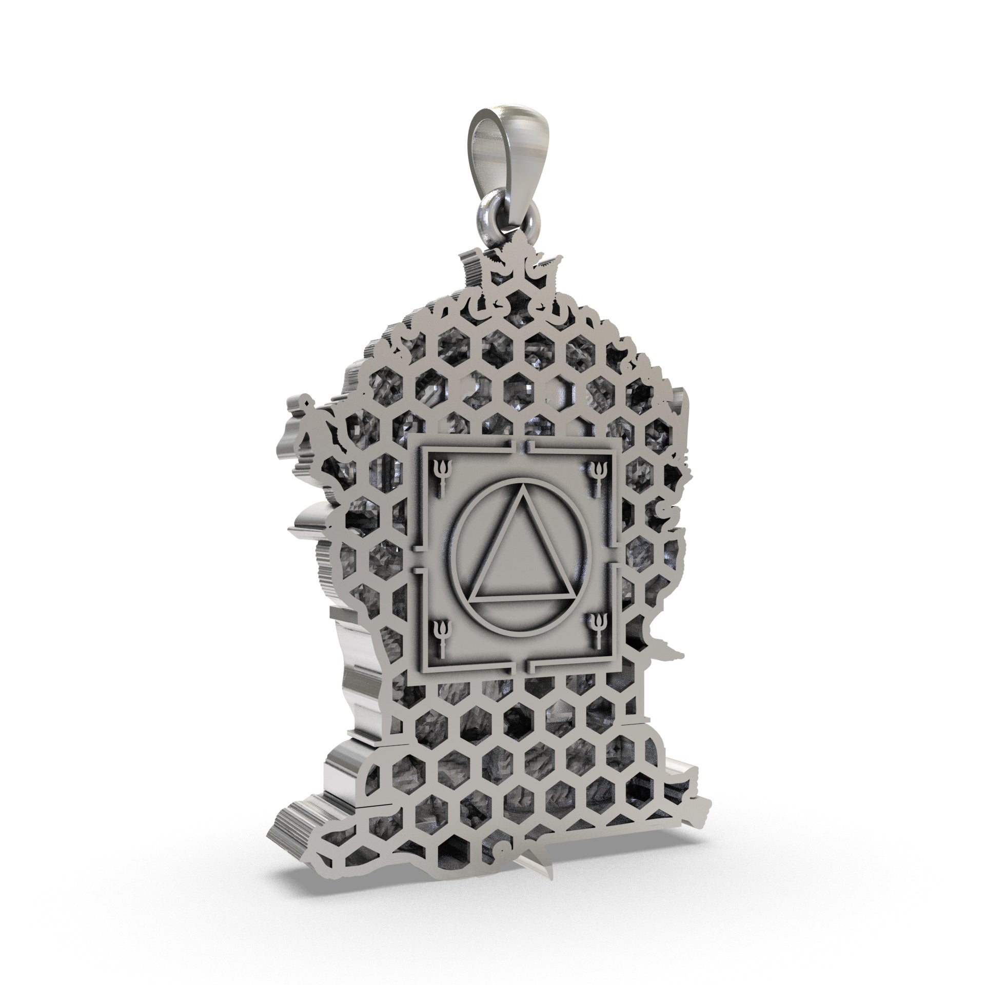 The Periyachi Amman 925 silver pendant shown on a neutral background to display its 40mm size and proportions.