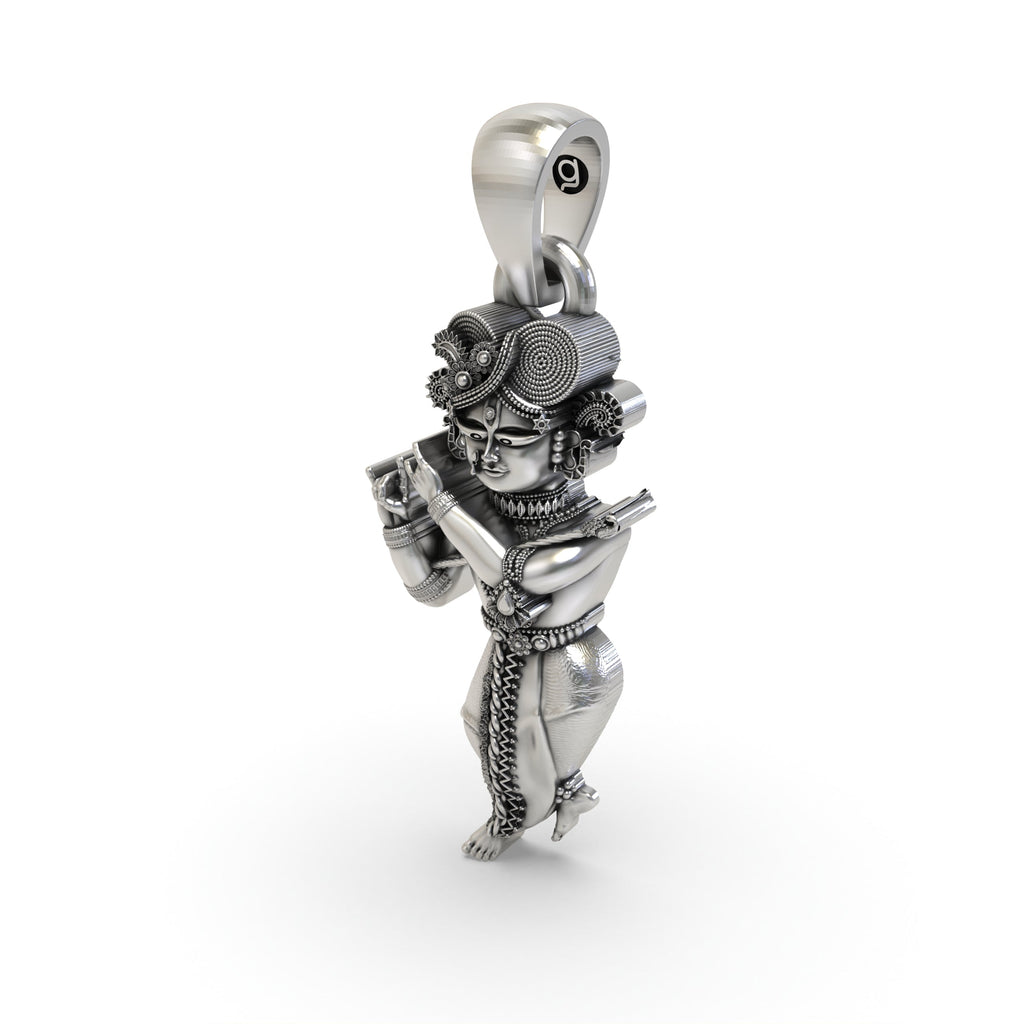 Rear view of the Radha Raman Krishna pendant showing the hollow back design for lightweight comfort in 925 silver.