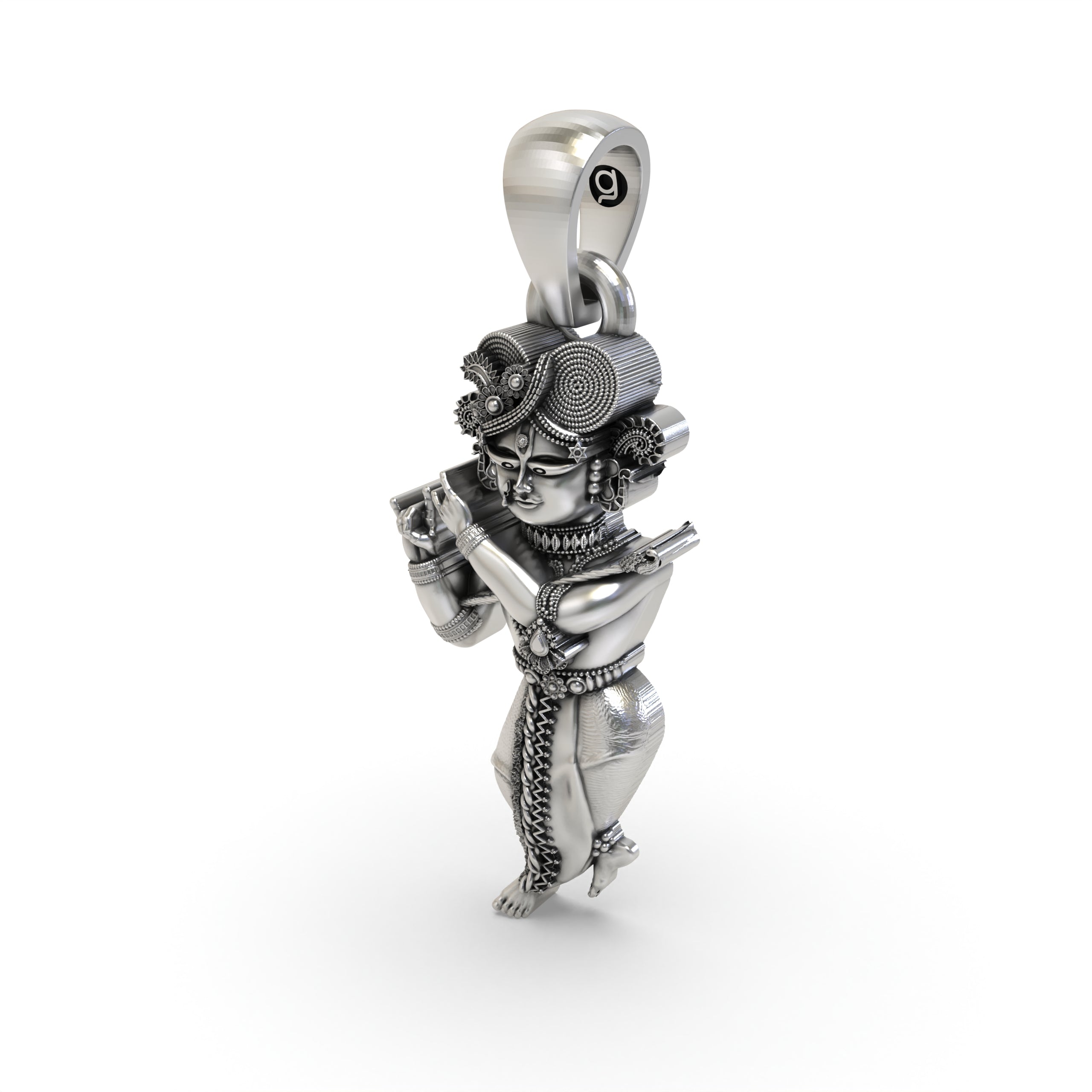Rear view of the Radha Raman Krishna pendant showing the hollow back design for lightweight comfort in 925 silver.