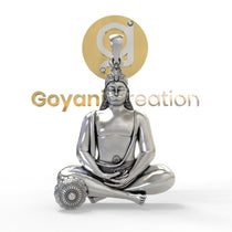 Front view of the Silver Moraribapu Meditating Hanumanji Pendant in an oxidized 925 sterling silver finish.