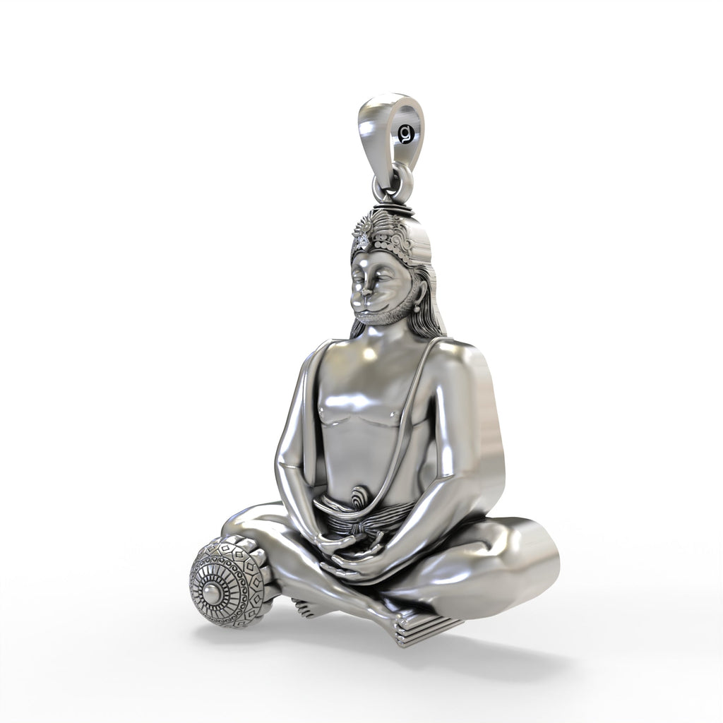 Close-up detail of the Meditating Hanumanji Pendant, highlighting the serene expression and craftsmanship.