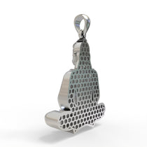 The 925 sterling silver Meditating Hanumanji Pendant showcasing its unique oxidized texture and hollow back.