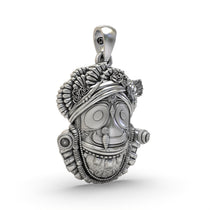 Close-up detail of the oxidized 925 silver Jagannath pendant, showing the intricate carvings on the deity's face.