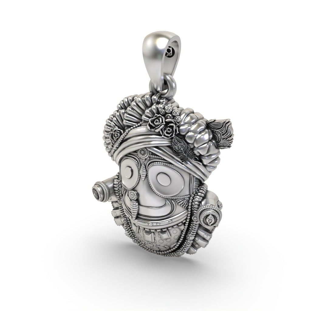 The 925 sterling silver Jagannath pendant shown with its lightweight hollow back, designed for comfortable wear.
