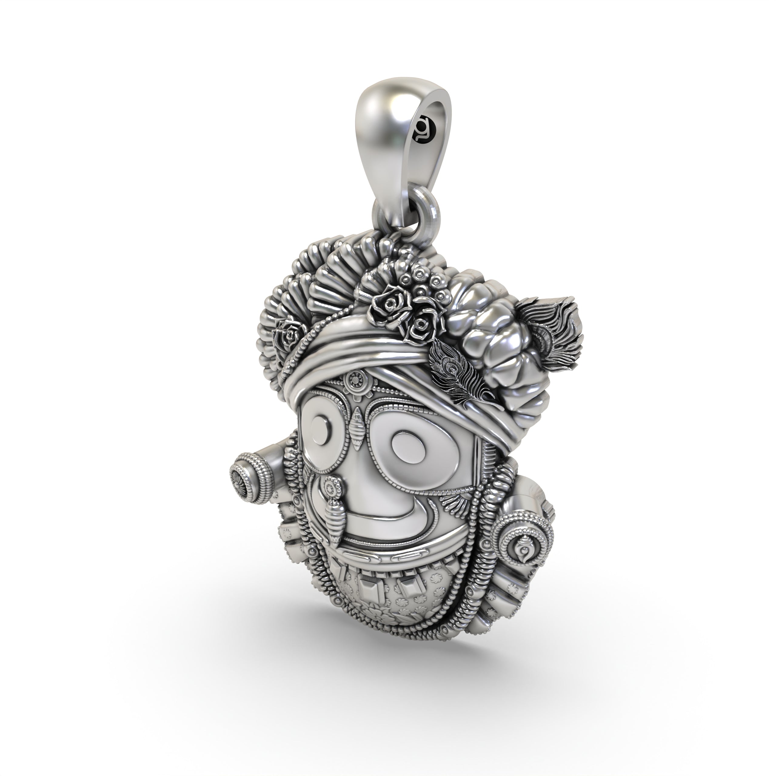 The 925 sterling silver Jagannath pendant shown with its lightweight hollow back, designed for comfortable wear.