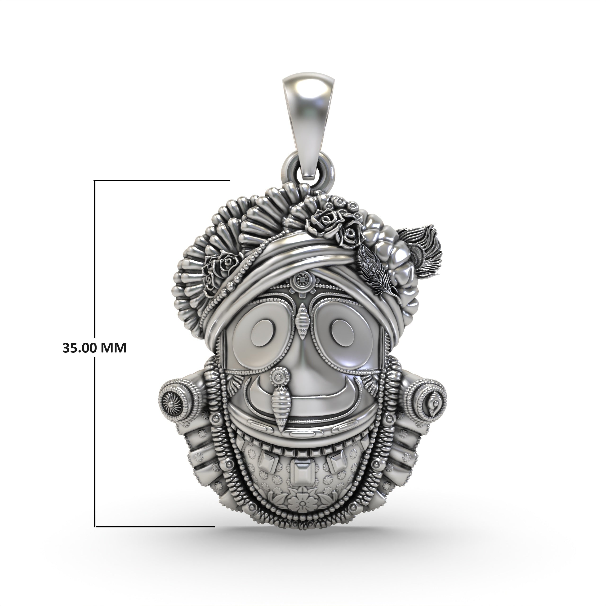 The sacred 925 sterling silver Jagannath pendant displayed on a textured surface, emphasizing its elegant appeal.