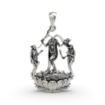Front view of the Chhinnamastika, Prachanda Chandika, and Jogani Maa pendant in oxidized 925 sterling silver.