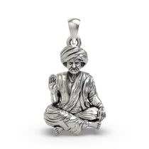 Front view of the 925 oxidised silver Bhoja Bhagat pendant showcasing the saint's detailed depiction and antique finish.