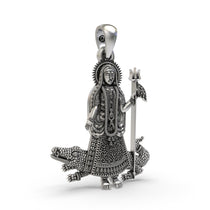Close-up detail of the oxidized 925 silver Khodiyar Maa pendant, showcasing the fine craftsmanship of the deity.