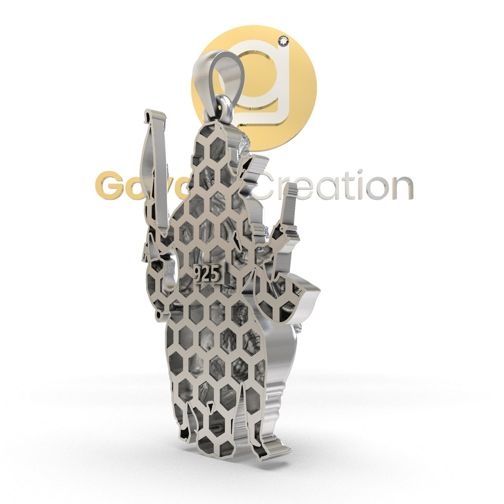 Detailed back view of the hollow 925 silver Ayyappa Swamy on tiger pendant, designed for lightweight comfortable wear.