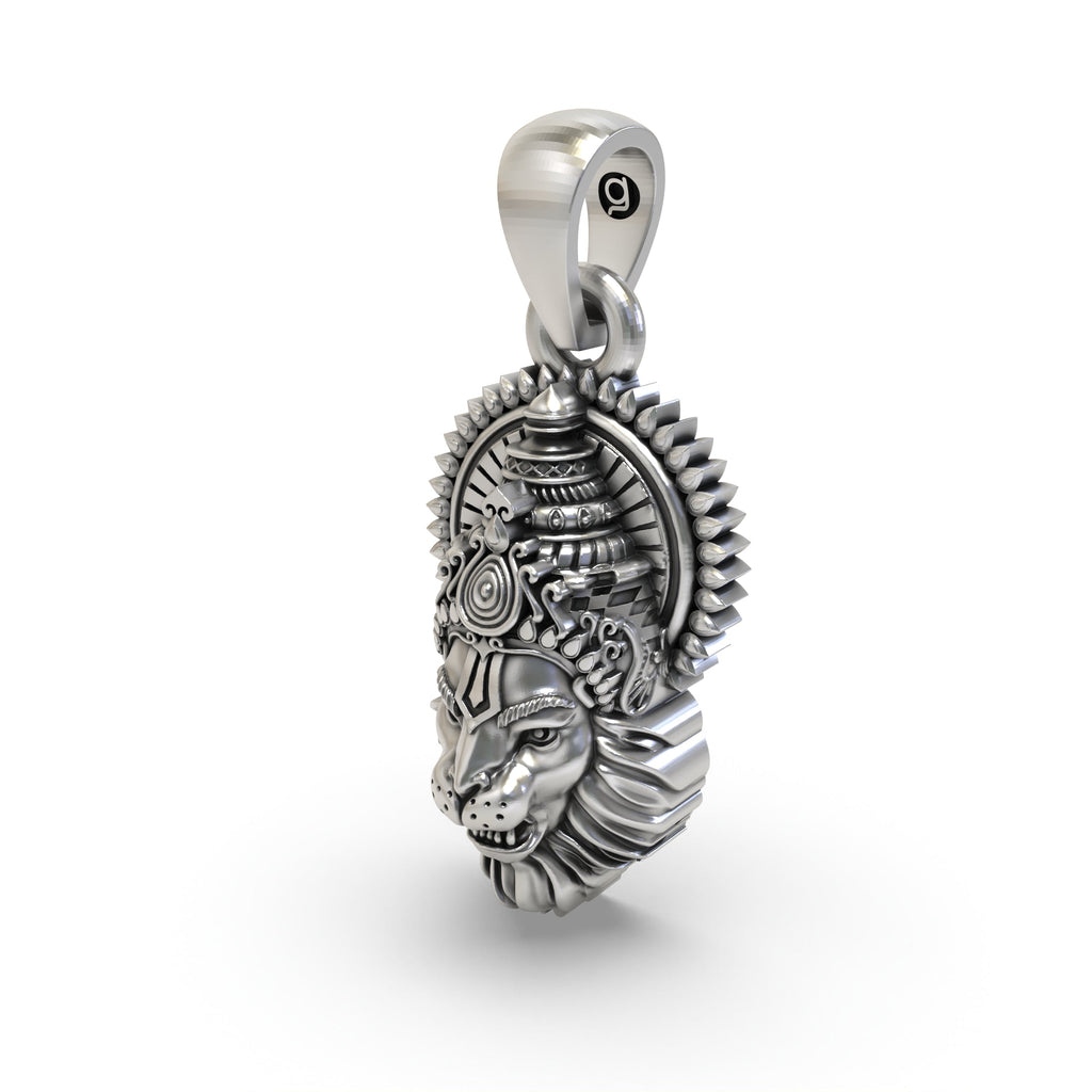 Hollow back design of the 925 silver Narasimha face pendant, showcasing its lightweight construction for daily wear.