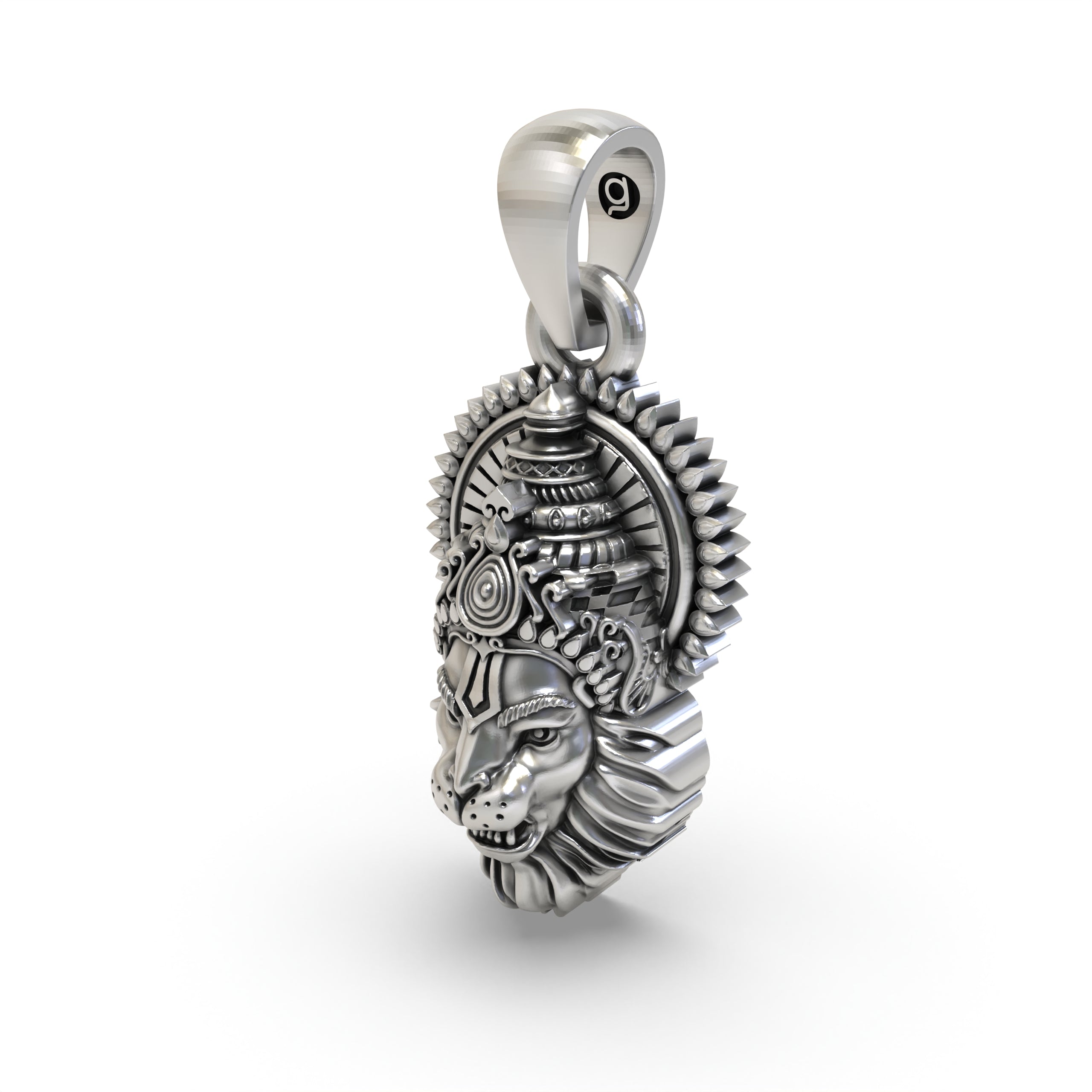Hollow back design of the 925 silver Narasimha face pendant, showcasing its lightweight construction for daily wear.