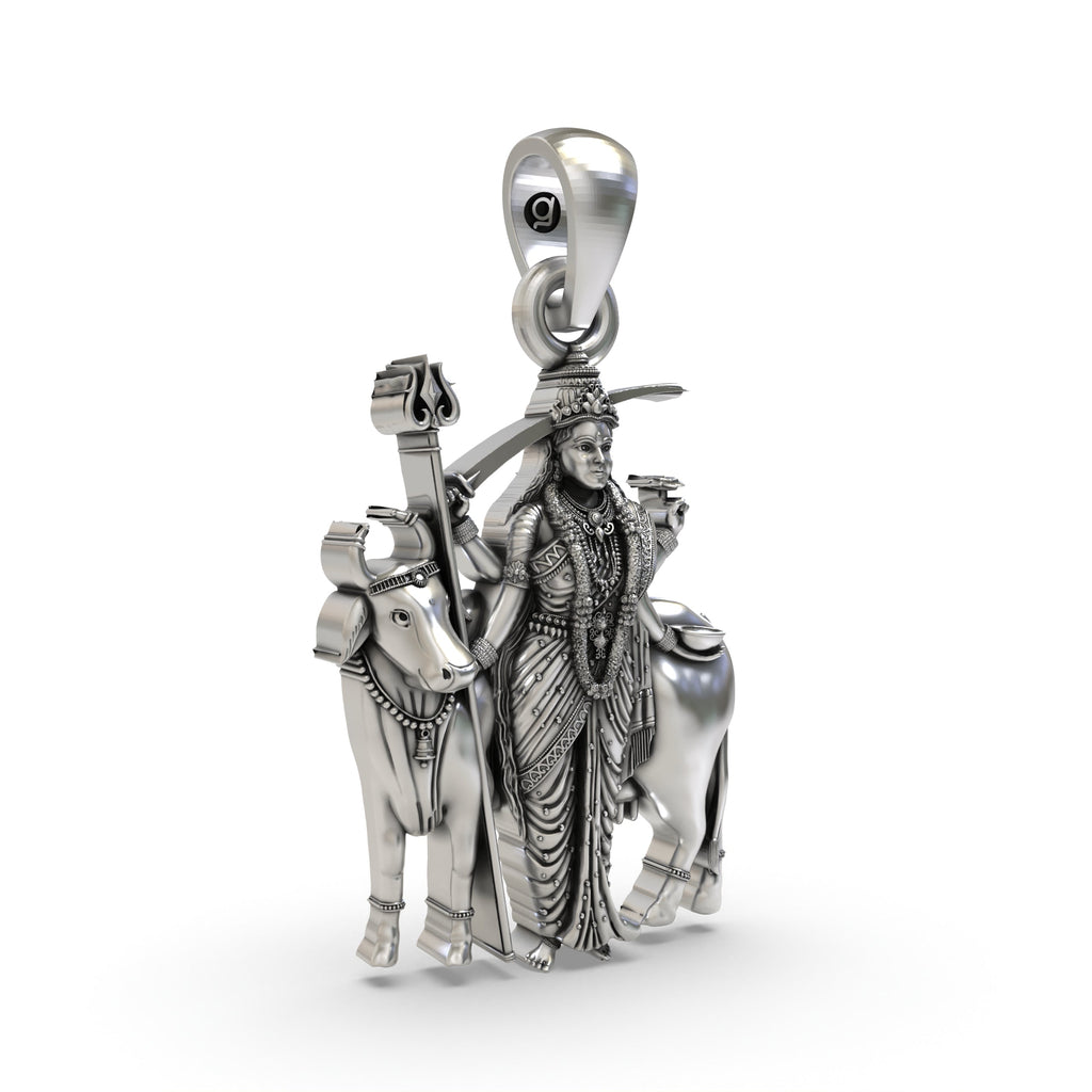 Lightweight Gatral Maa spiritual locket in pure 925 silver with a hollow back for comfortable wear.