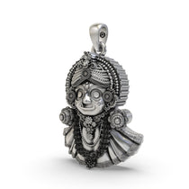 Angled profile of the 925 Silver Jagannath Pendant highlighting its intricate craftsmanship and antique look.