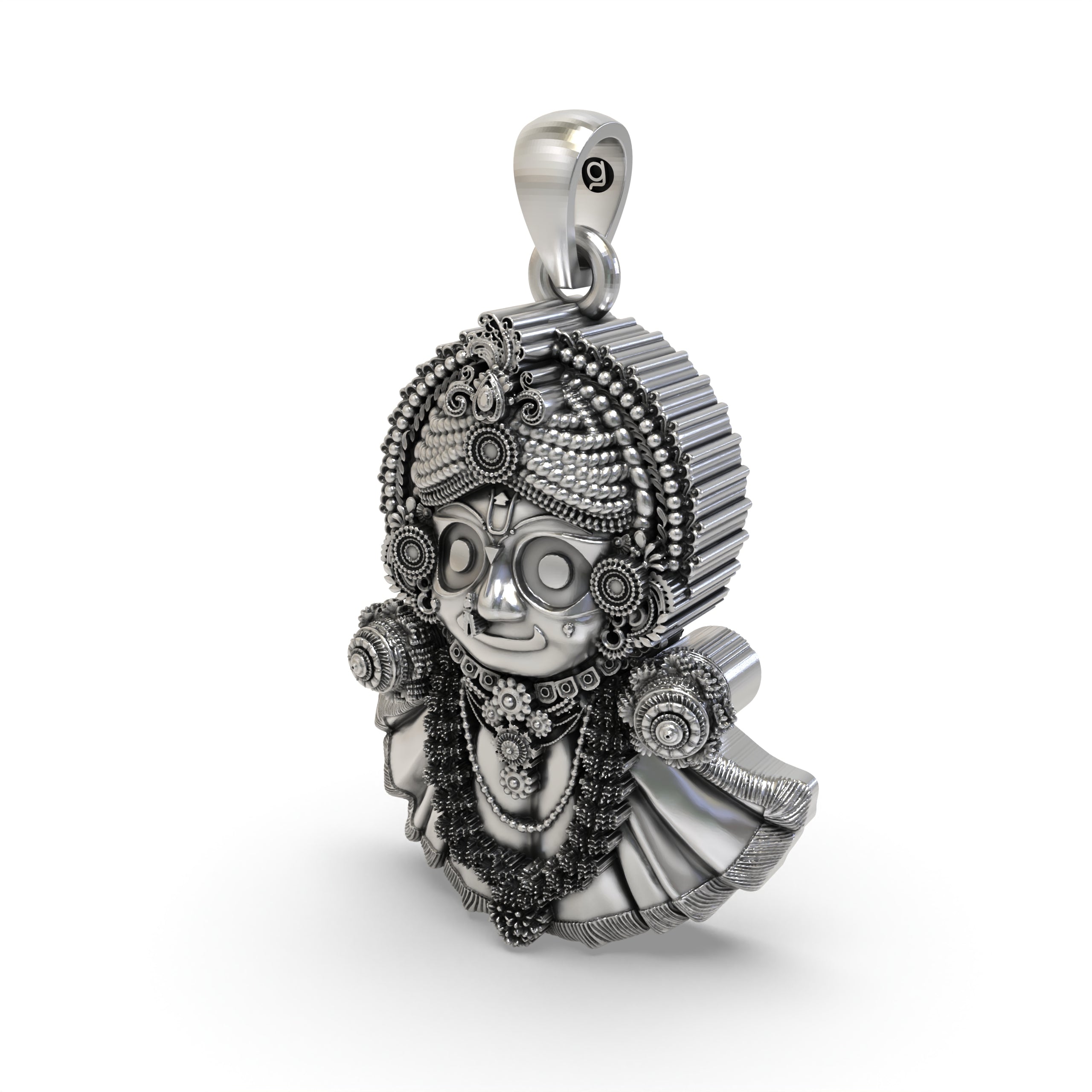 The 925 Silver Jagannath Pendant shown with its lightweight hollow back design, ideal for comfortable daily wear.