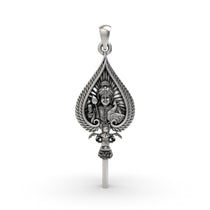Front view of the 925 sterling silver Vel pendant featuring Lord Murugan's face with a detailed oxidized finish.