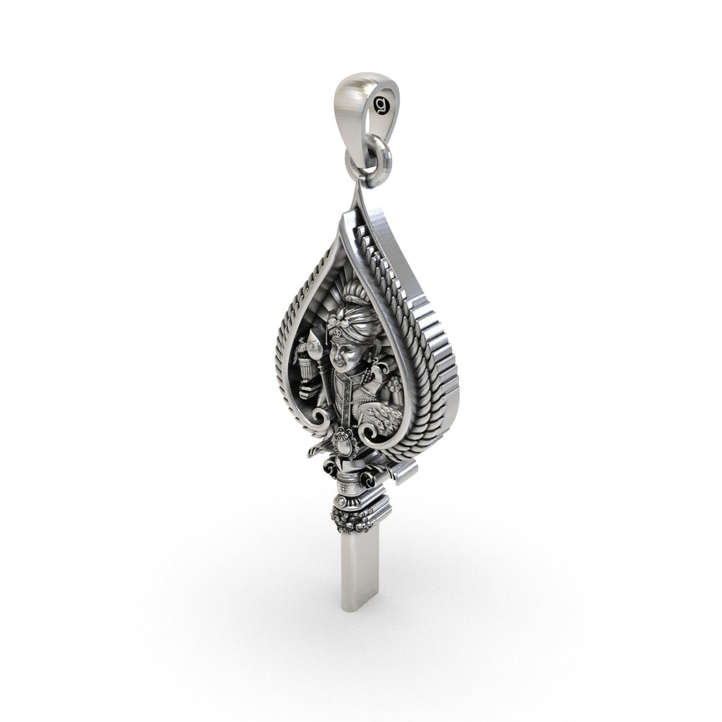 Oxidized 925 silver Lord Murugan Vel pendant shown for scale, a powerful spiritual amulet for daily devotion.