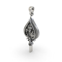 Oxidized 925 silver Lord Murugan Vel pendant shown for scale, a powerful spiritual amulet for daily devotion.
