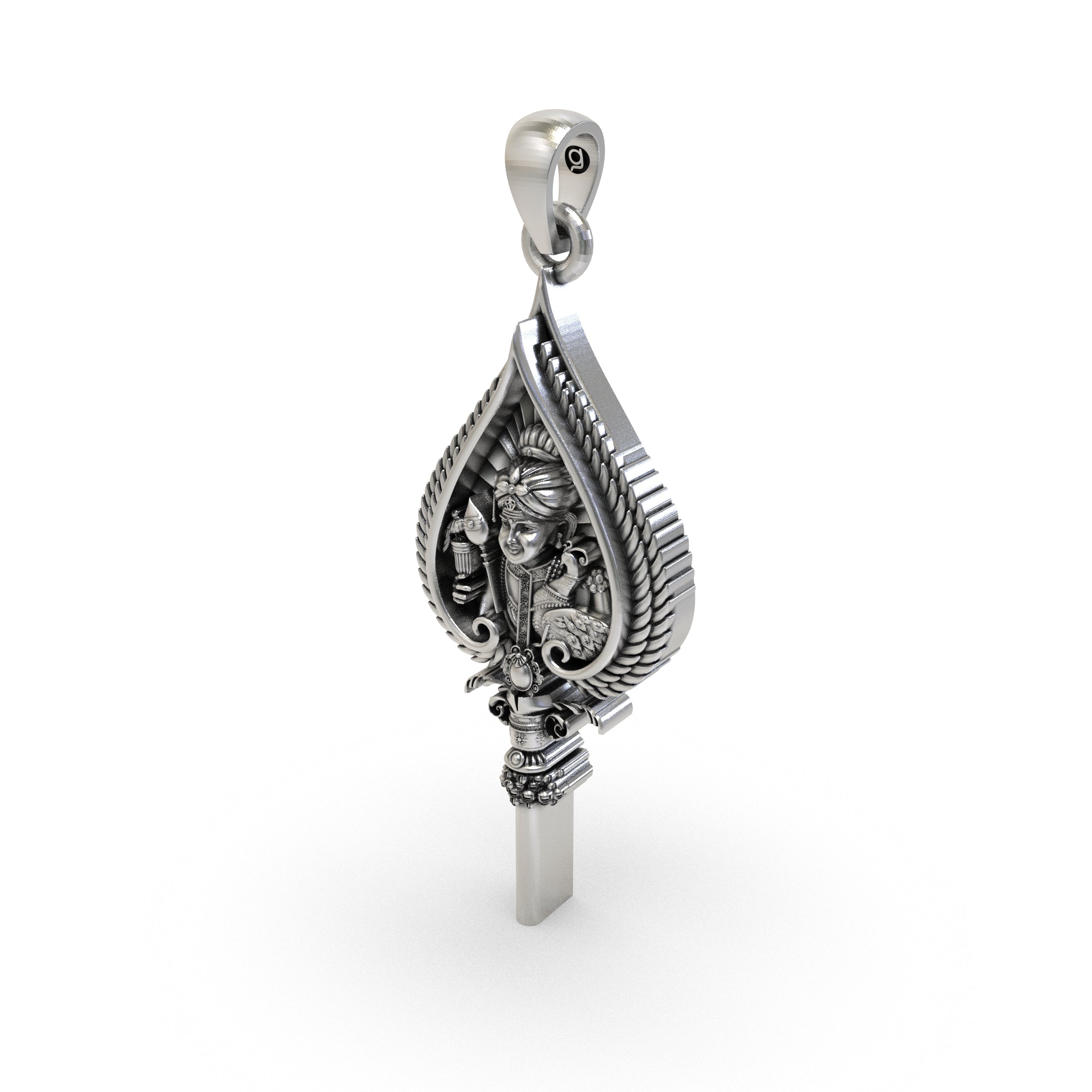 Oxidized 925 silver Lord Murugan Vel pendant shown for scale, a powerful spiritual amulet for daily devotion.