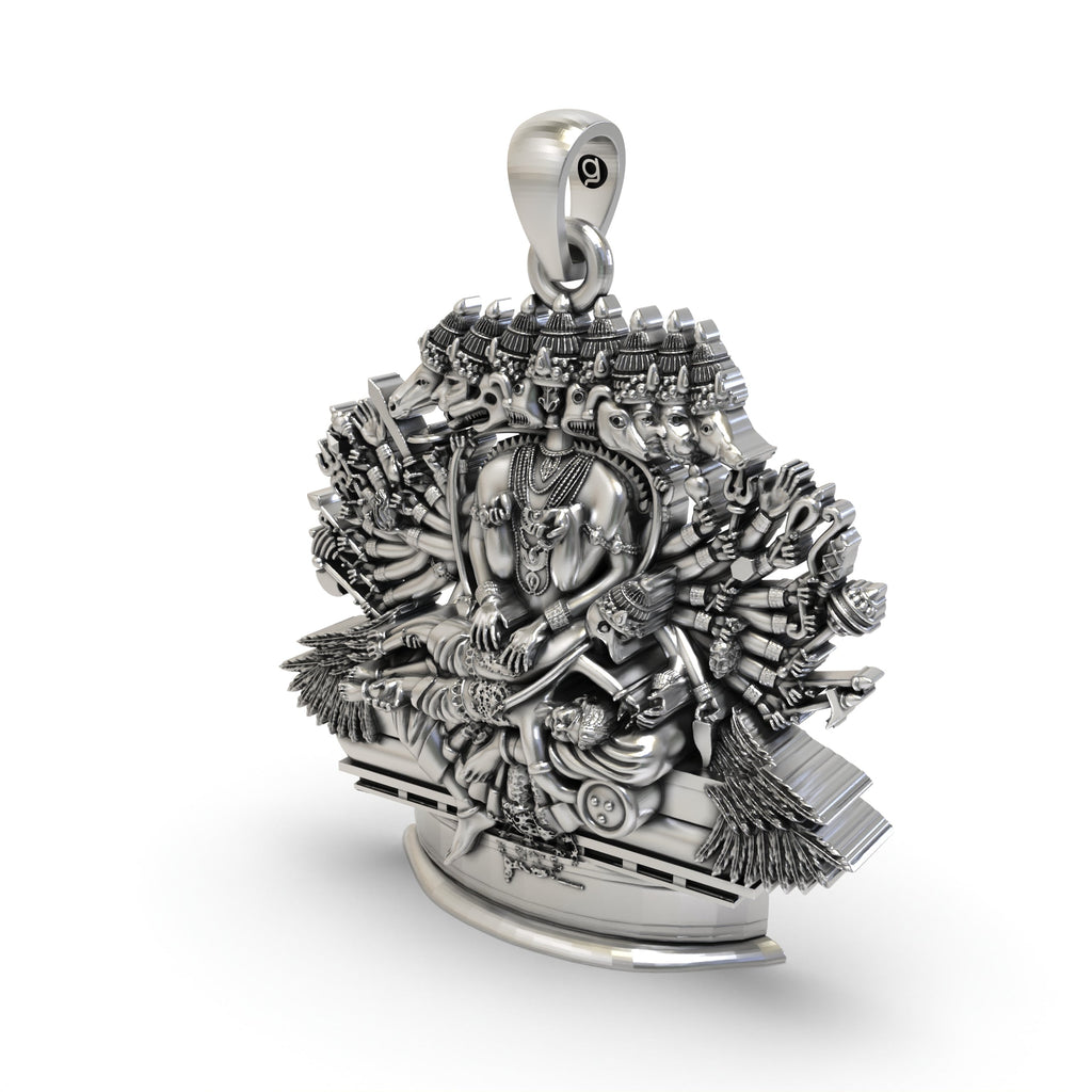 The Ganda Bherunda Narasimha 925 silver pendant shown with its hollow back design for lightweight comfort and wear.