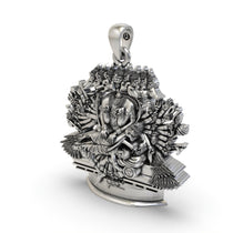 The Ganda Bherunda Narasimha 925 silver pendant shown with its hollow back design for lightweight comfort and wear.